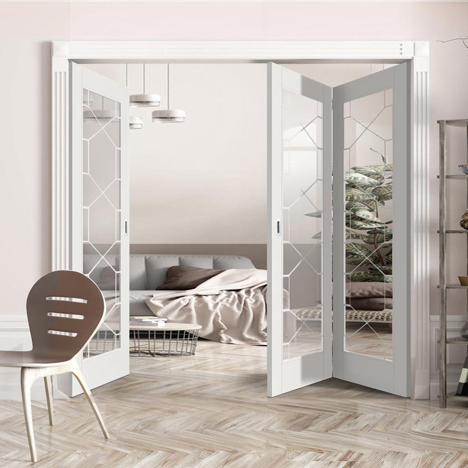 Three Folding Doors & Frame Kit - Orly 2+1 - Clear Glass - White Primed