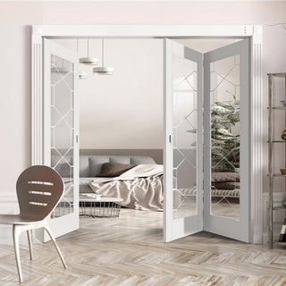 Image: Three Folding Doors & Frame Kit - Orly 2+1 - Clear Glass - White Primed