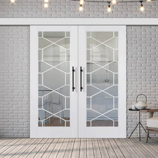 Image: Double Sliding Door & Wall Track - Orly Door - Clear Glass - White Primed