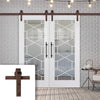 Double Sliding Door & Straight Antique Rust Track - Orly Door - Clear Glass - White Primed