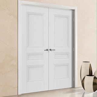 Image: J B Kind White Classic Osborne Panel Primed Door Pair