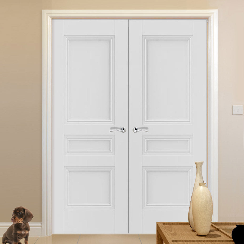 J B Kind White Classic Osborne Panel Primed Fire Door Pair - 1/2 Hour Fire Rated