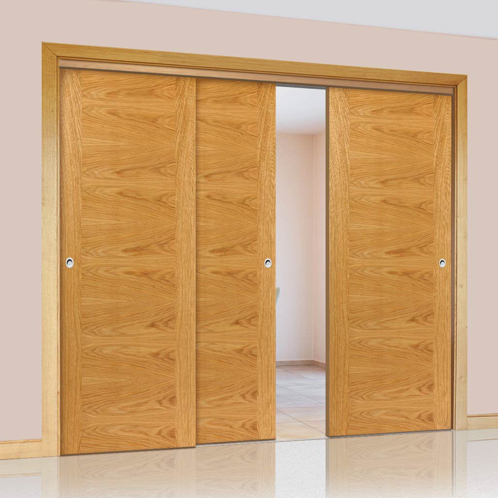Three Sliding Doors and Frame Kit - Ostria Flush Oak Door - Prefinished