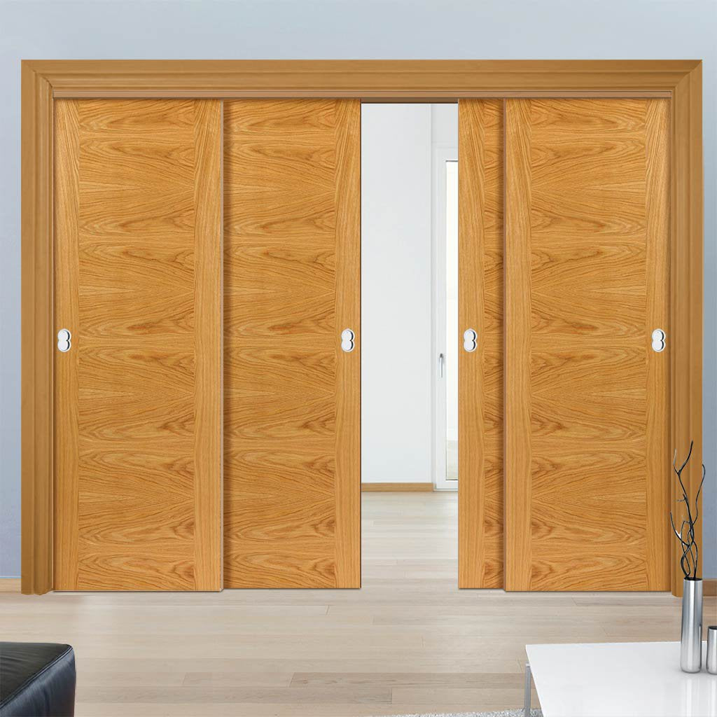 Four Sliding Doors and Frame Kit - Ostria Flush Oak Door - Prefinished