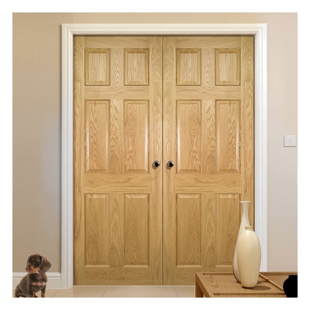 Bespoke Oxford American Oak Veneer Panel Internal Door Pair - Prefinished