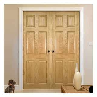 Image: Bespoke Oxford American Oak Veneer Panel Internal Door Pair - Prefinished