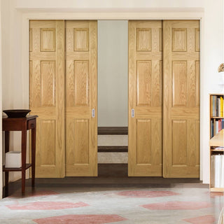 Image: Oxford American White Oak Veneer Panel Staffetta Quad Telescopic Pocket Doors - Prefinished
