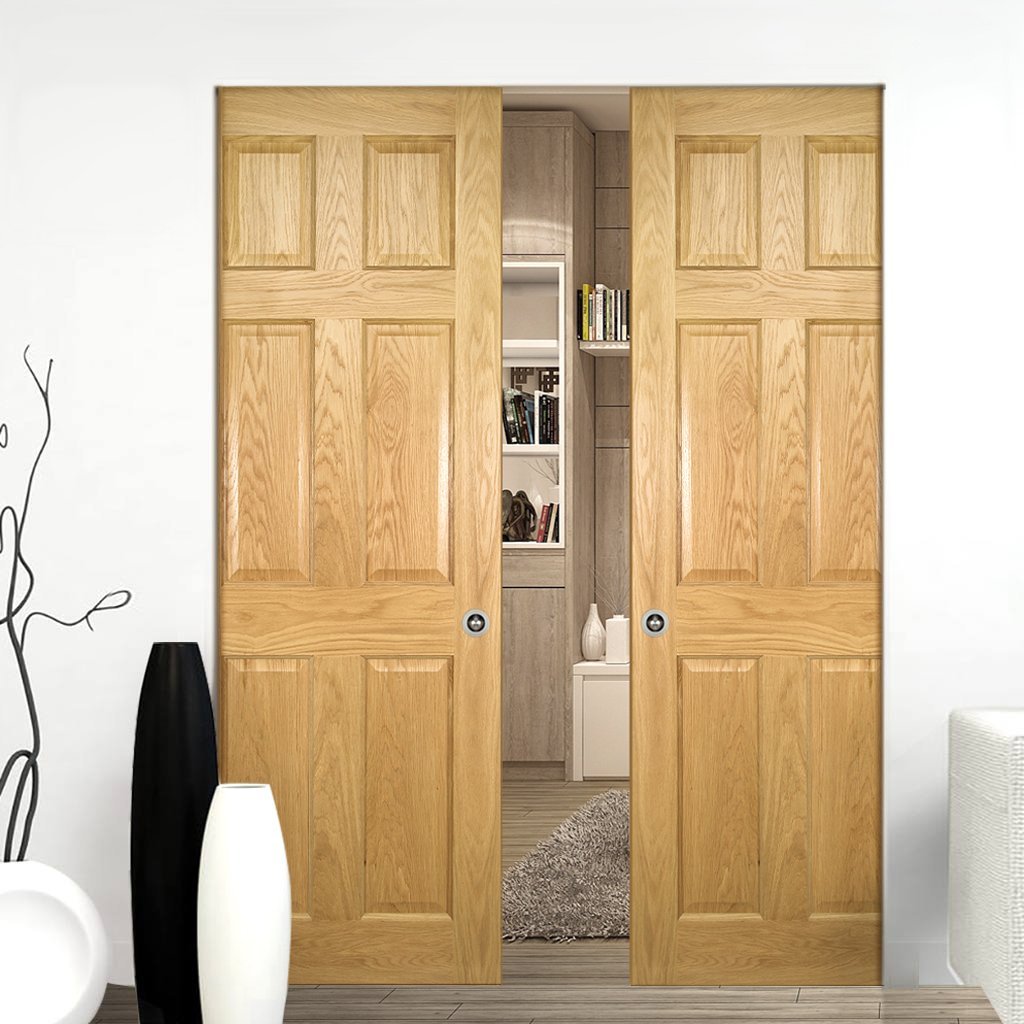 Oxford American Oak Panel Absolute Evokit Double Pocket Doors - Prefinished