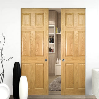 Image: Oxford American Oak Panel Absolute Evokit Double Pocket Doors - Prefinished