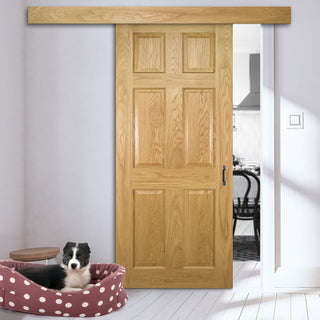 Image: Single Sliding Door & Wall Track - Oxford American White Oak Veneer Panel Door - Prefinished