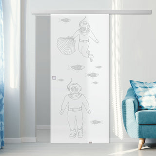 Image: Single Glass Sliding Door - Pacific 8mm Obscure Glass - Obscure Printed Design with Elegant Track