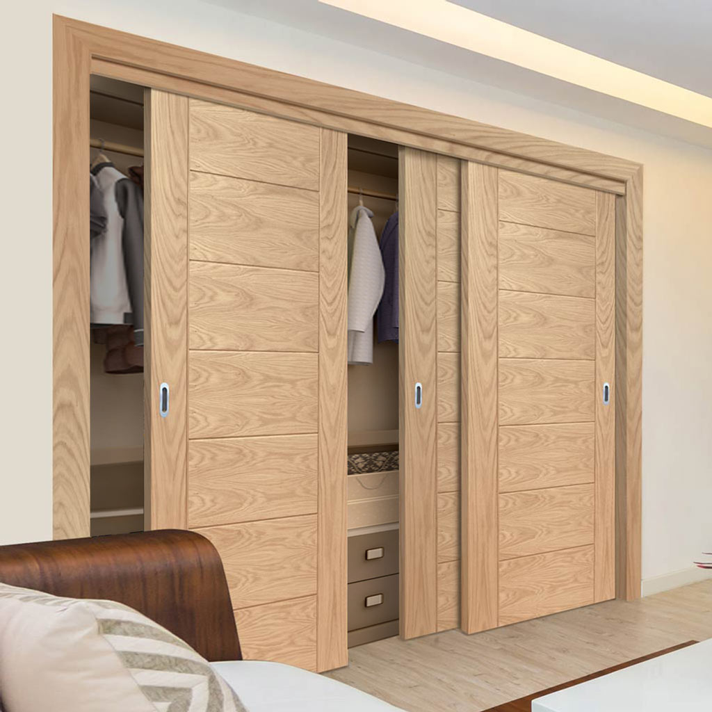 Three Sliding Maximal Wardrobe Doors & Frame Kit - Palermo Essential Oak Door - Unfinished