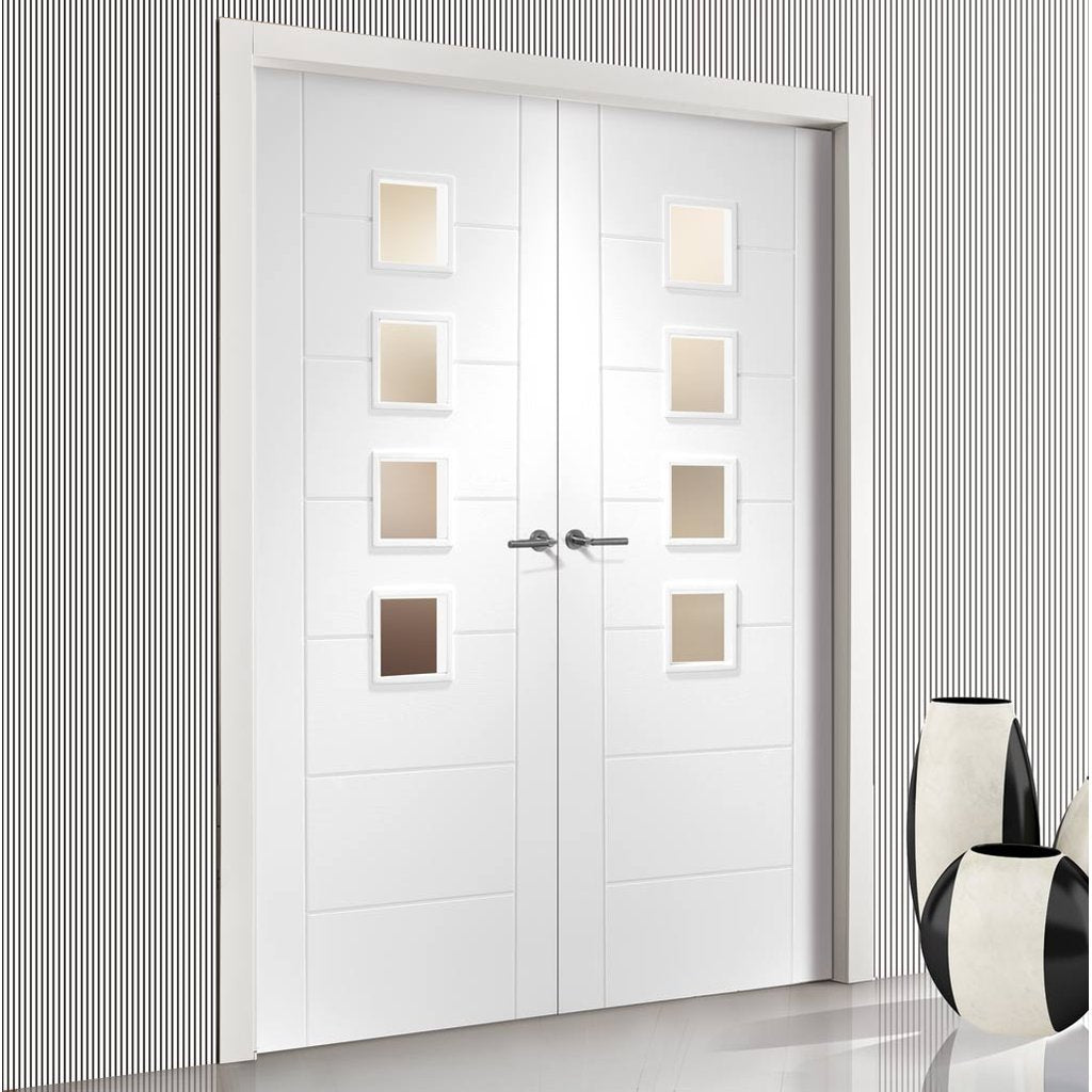 Simpli Double Door Set - Palermo Door - Obscure Glass - White Primed