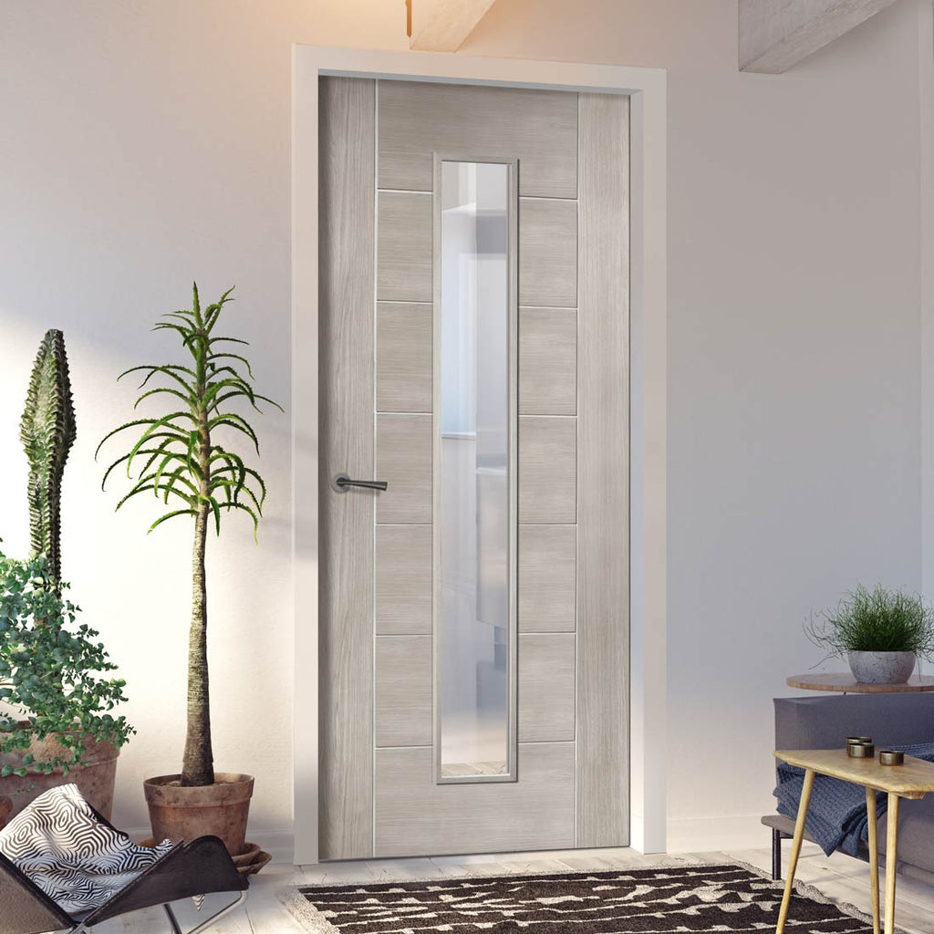 Mode Palermo Internal Door - White Grey Laminate - Clear Glass - Prefinished