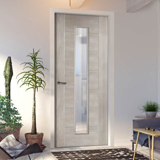 Image: Mode Palermo Internal Door - White Grey Laminate - Clear Glass - Prefinished