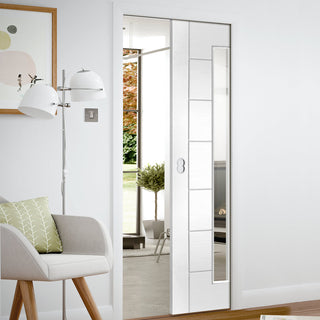 Image: Bespoke Palermo 1L White Primed Glazed Single Pocket Door