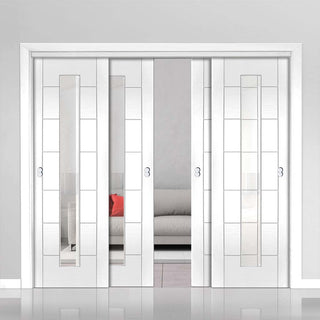Image: Bespoke Thruslide Palermo 1L Glazed - 4 Sliding Doors and Frame Kit - White Primed