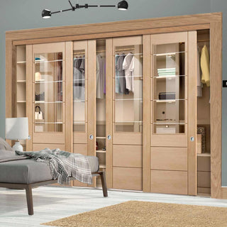 Image: Bespoke Thruslide Palermo Oak 2XG Glazed 4 Door Wardrobe and Frame Kit