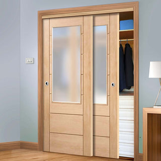 Image: Bespoke Thruslide Palermo Oak 2XG Glazed 2 Door Wardrobe and Frame Kit