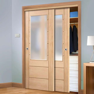 Image: Bespoke Thruslide Palermo Oak 2XG Glazed 2 Door Wardrobe and Frame Kit