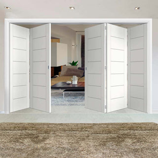 Image: Bespoke Thrufold Palermo White Primed Flush Folding 3+2 Door