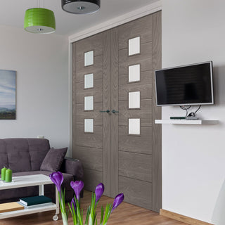 Image: Prefinished Bespoke Palermo Oak 4L Glazed Door Pair - Choose Your Colour