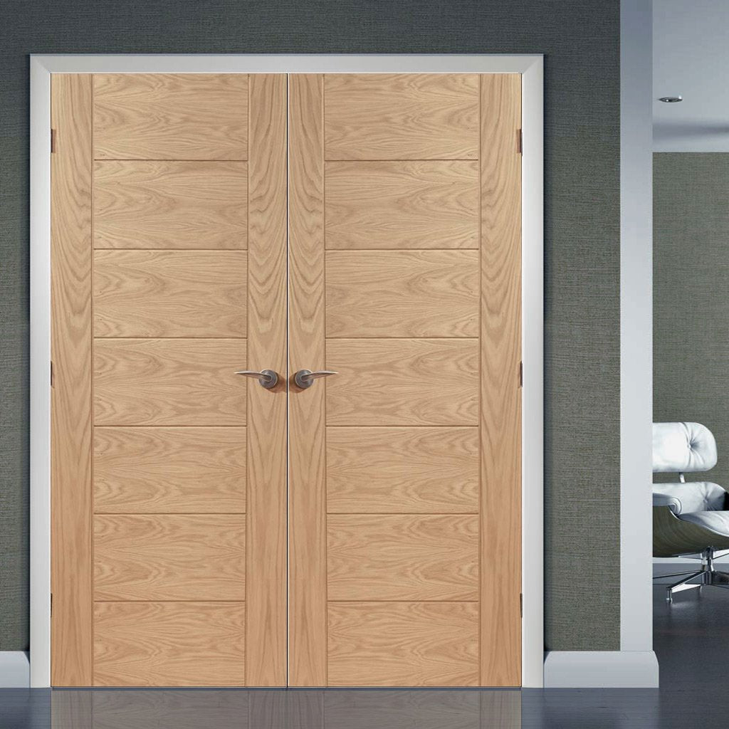 Simpli Double Door Set - Palermo Oak Flush Door - Panelled Effect - Prefinished
