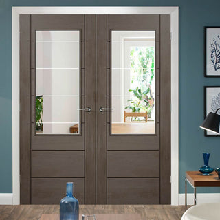 Image: Prefinished Bespoke Palermo Oak 2XG Glazed Door Pair - Choose Your Colour