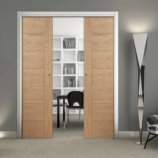 Image: Palermo Essential Oak Double Evokit Pocket Doors - Unfinished