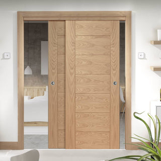 Image: Pass-Easi Two Sliding Doors and Frame Kit - Palermo Essential Oak Door - Unfinished
