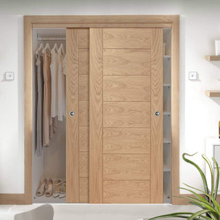 Image: Minimalist Wardrobe Door & Frame Kit - Two Palermo Essential Oak Door - Unfinished