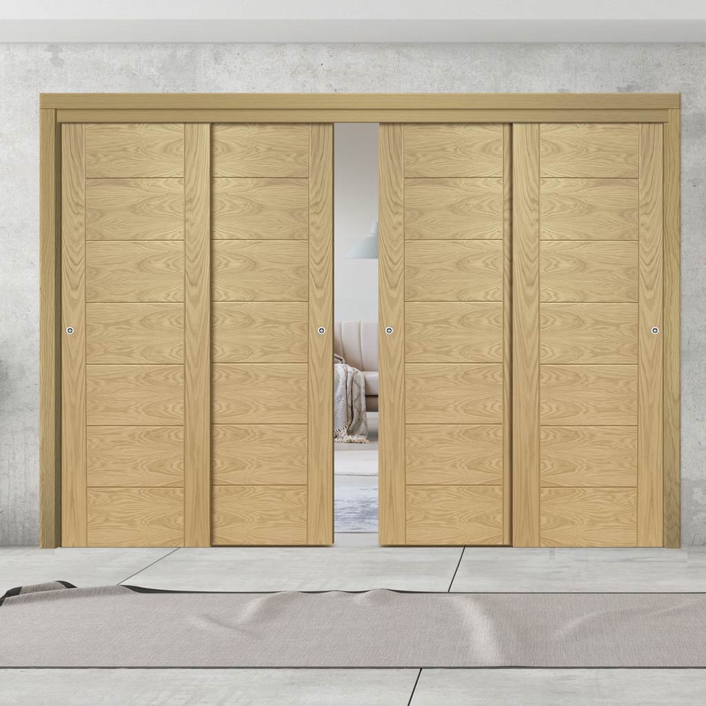Pass-Easi Four Sliding Doors and Frame Kit - Palermo Essential Oak Door - Unfinished