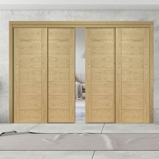 Image: Pass-Easi Four Sliding Doors and Frame Kit - Palermo Essential Oak Door - Unfinished