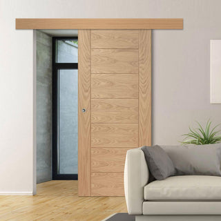 Image: Single Sliding Door & Wall Track - Palermo Essential Oak Door - Unfinished