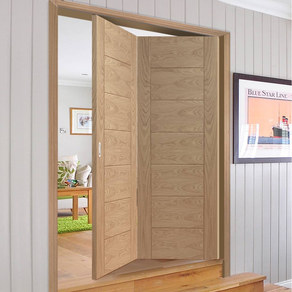 Bespoke Thrufold Palermo Flush Oak Folding 2+0 Door - Panel Effect