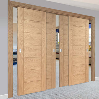 Image: Four Sliding Doors and Frame Kit - Palermo Oak Door - Prefinished