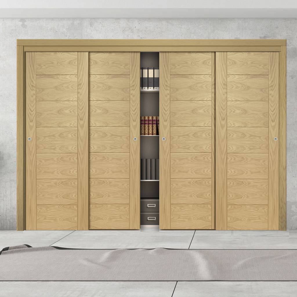 Minimalist Wardrobe Door & Frame Kit - Four Palermo Essential Oak Door - Unfinished