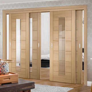 Image: Bespoke Thruslide Palermo Oak 1 Pane Glazed - 4 Sliding Doors and Frame Kit