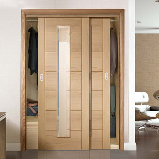 Image: Bespoke Thruslide Palermo Oak 1 Pane Glazed 2 Door Wardrobe and Frame Kit