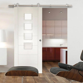 Image: Sirius Tubular Stainless Steel Sliding Track & Palermo Door - Obscure Glass - White Primed