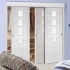 Three Sliding Wardrobe Doors & Frame Kit - Palermo Door - Obscure Glass - White Primed