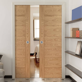 Image: Palermo Oak Double Evokit Pocket Doors- Prefinished