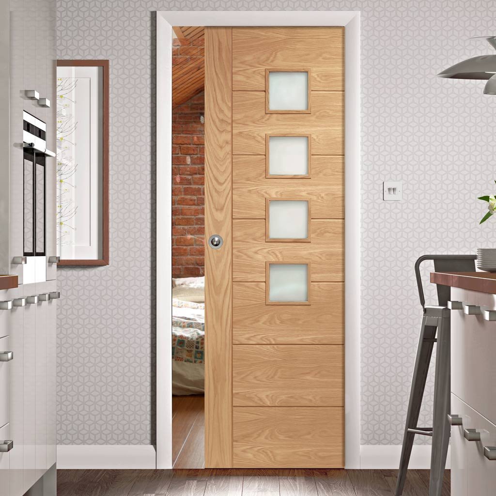 Bespoke Palermo Oak Glazed Single Pocket Door - Prefinished