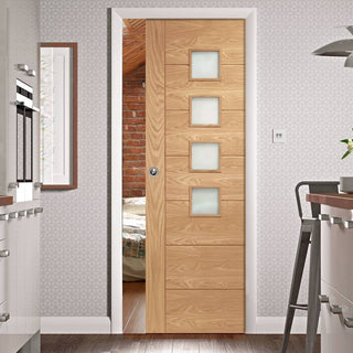Image: Bespoke Palermo Oak Glazed Single Pocket Door - Prefinished