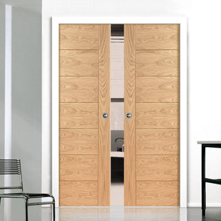 Image: Bespoke Palermo Oak Double Pocket Door - Panel Effect - Prefinished