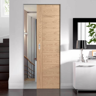 Image: Bespoke Palermo Oak Single Frameless Pocket Door - Panel Effect - Prefinished