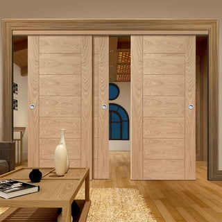 Image: Bespoke Thruslide Palermo Oak - 3 Sliding Doors and Frame Kit - Prefinished