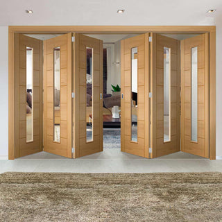 Image: Bespoke Thrufold Palermo Oak 1 Pane Glazed Folding 3+3 Door