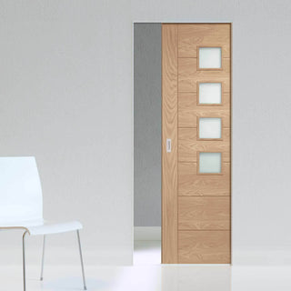 Image: Bespoke Palermo Oak 4L Glazed Single Frameless Pocket Door