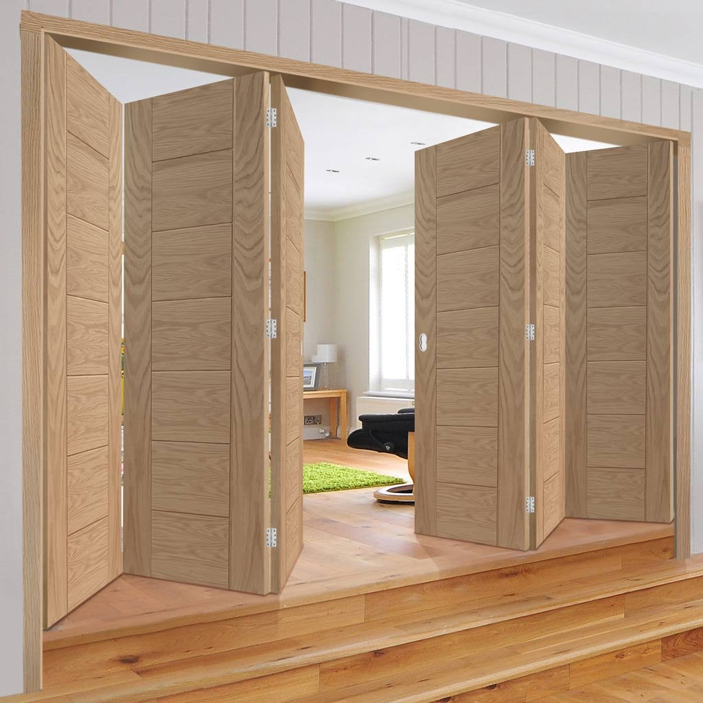 Bespoke Thrufold Palermo Flush Oak Folding 3+3 Door - Panel Effect